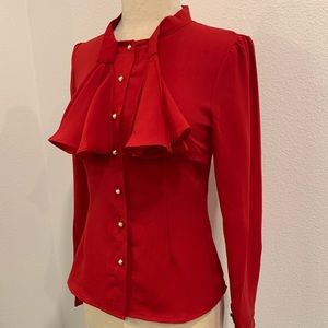 Fire Red Long Sleeve Top Button-up Blouse / Size small
